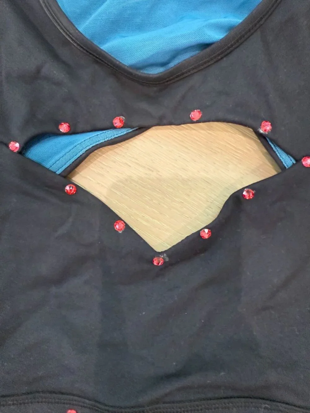 Ivy Sky Dance Black Blue Rhinestone Cutout Crop Top SA Small Adult